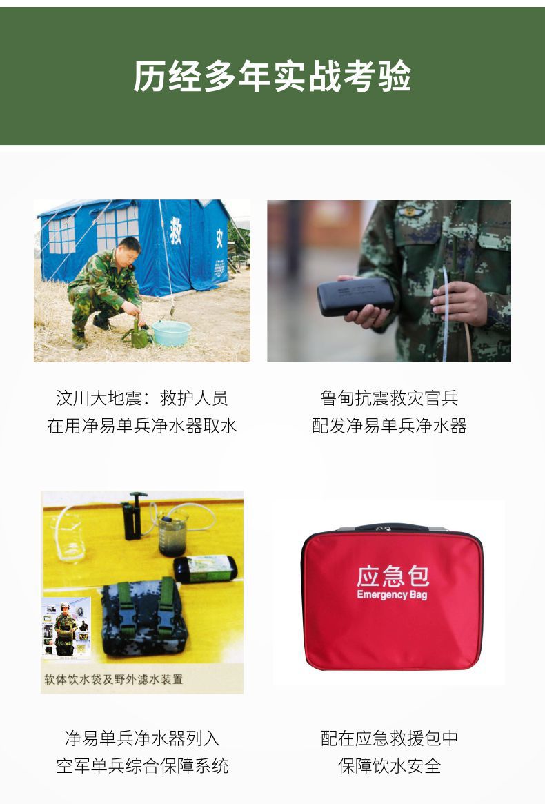 凈易單兵戶外應急凈水器應用案例,歷經汶川地震等實戰考驗