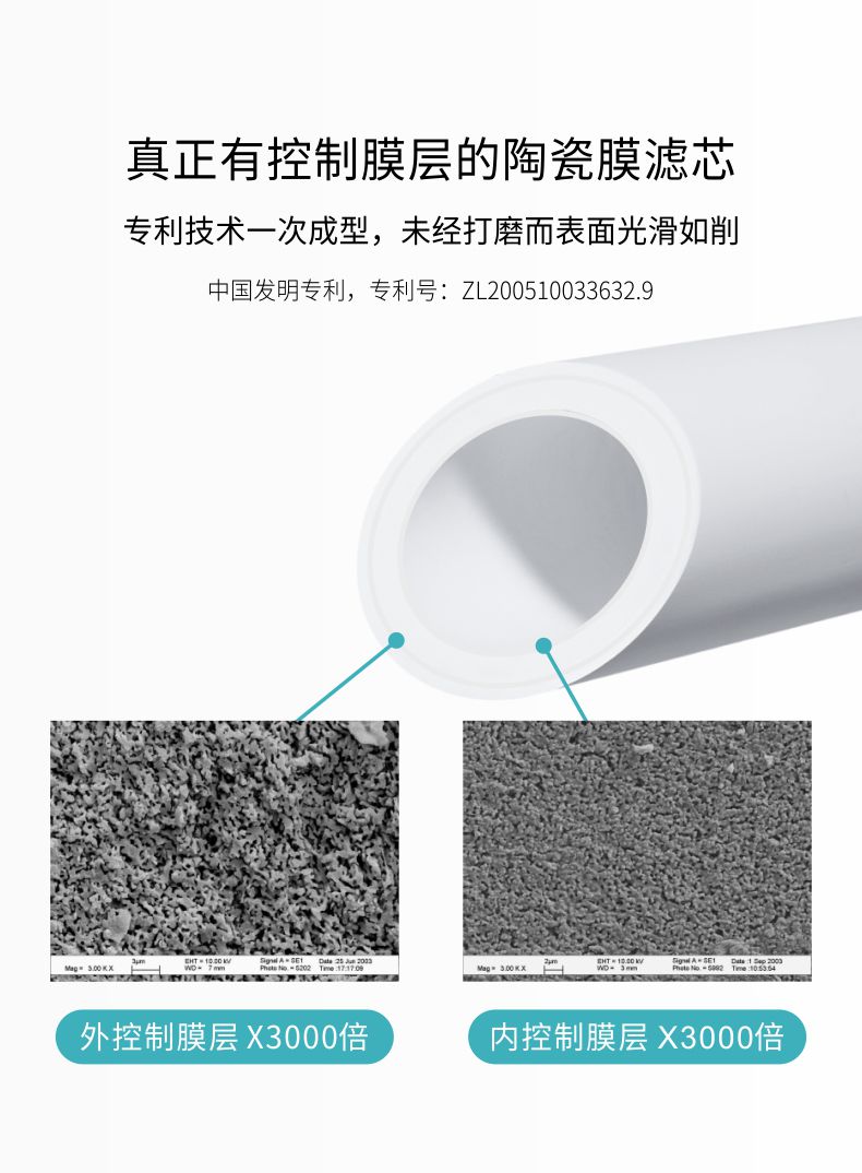 凈易陶瓷膜濾芯采用專利技術一次成型